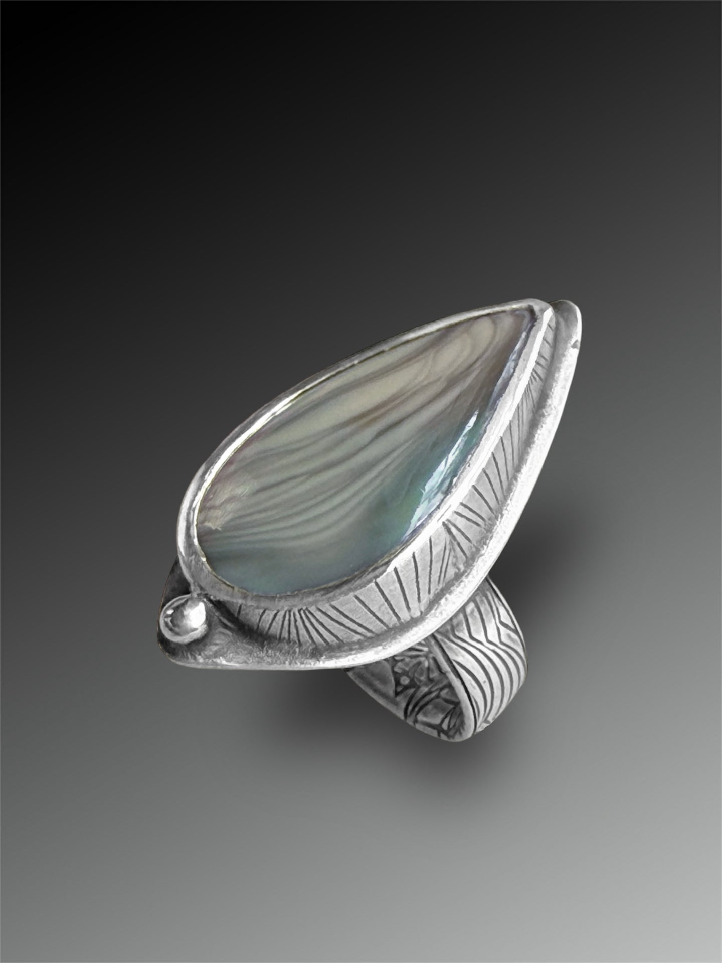 Imperial Jasper Ring with Patterned Band, Size 6.75, Artisanal Silver Jewelry, Slow-Made Goods, Art Jewelry, Hand Fabricated Handmade Metalwork