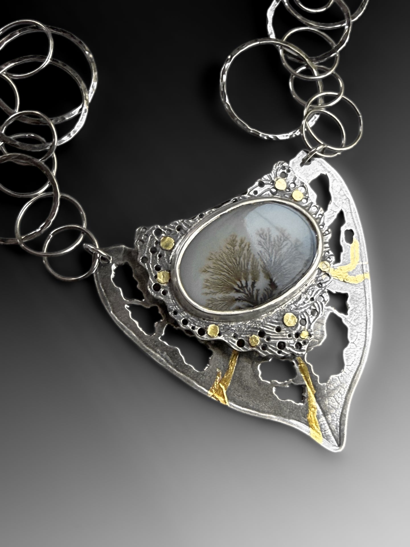 Dendritic Agate Locket Necklace with Keum-Boo