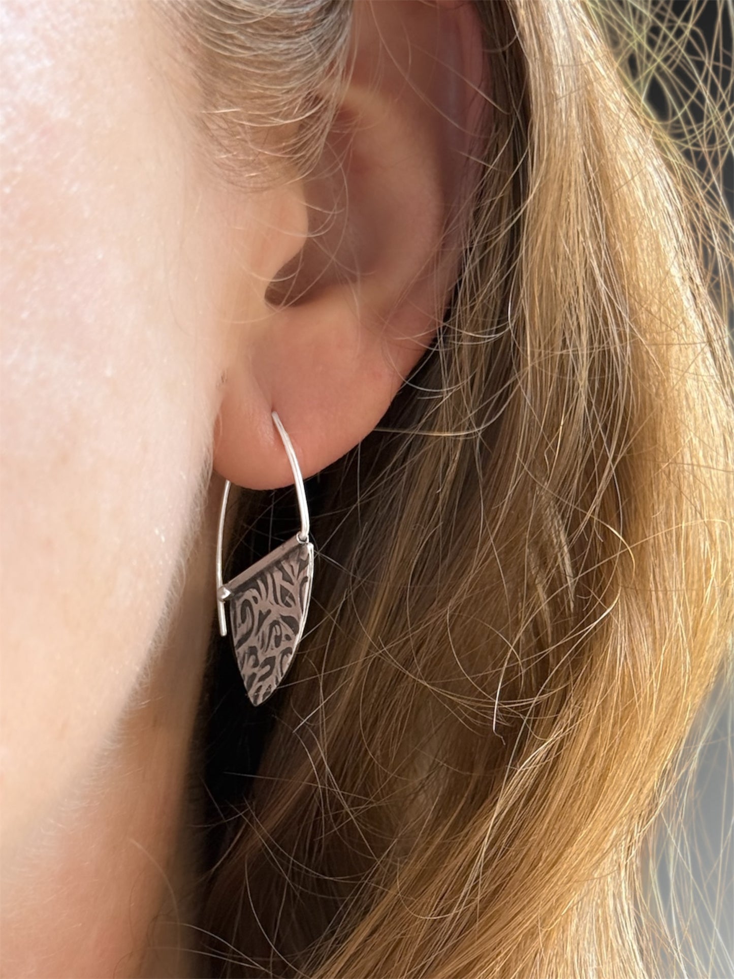 Reversible Hinged Leaf Earrings with 24k Gold and Ripple/Lightning Patterns