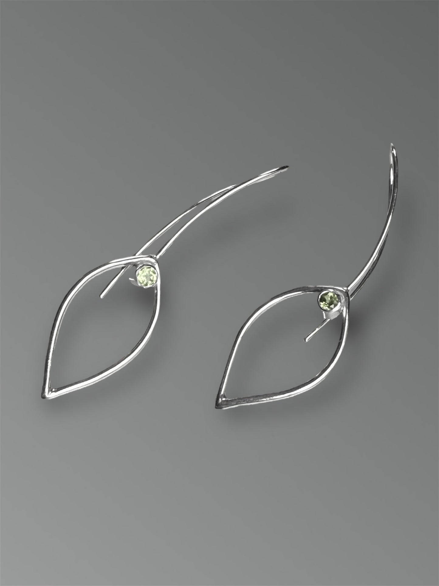 Peridot Curved Leaf Earrings