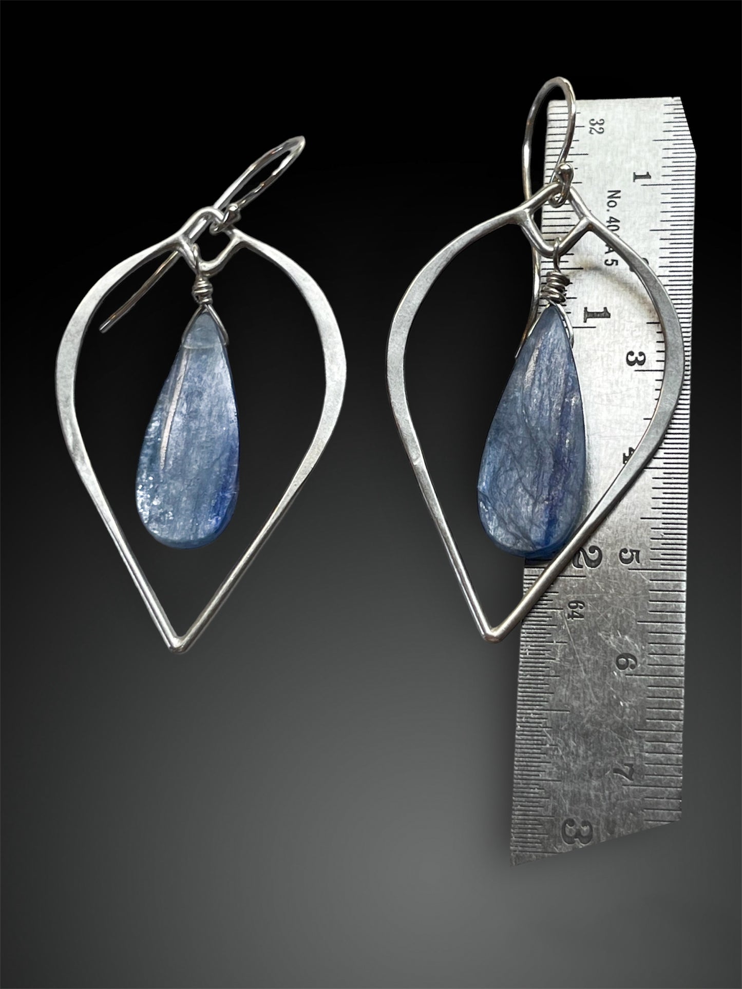 Large Kyanite Teardrop Earrings, Artisanal Silver Jewelry, Slow-Made Goods, Art Jewelry, Hand Fabricated Handmade Metalwork