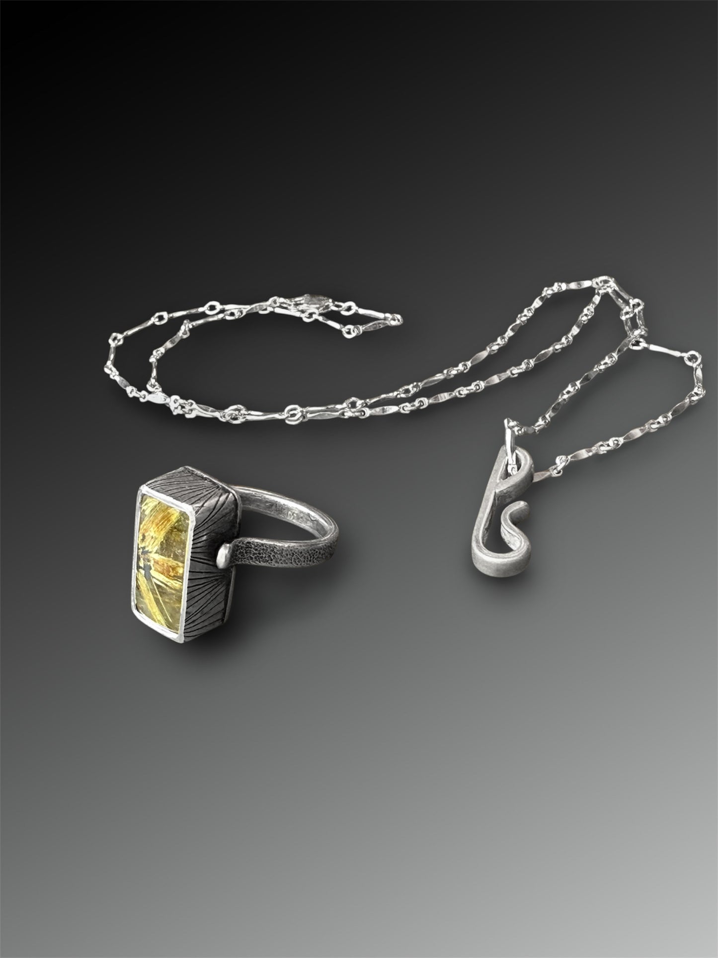 Star Rutilated Quartz Convertible Necklace & Ring, Size 8