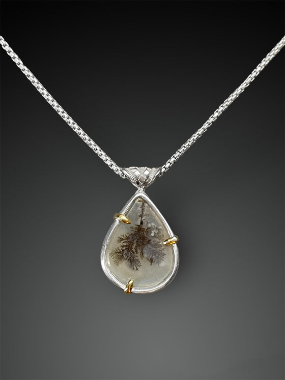 Dendritic Agate Necklace with 18k Gold Prongs