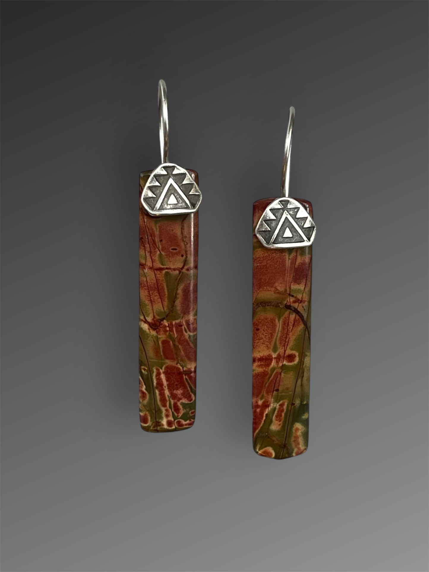 Red Creek Jasper Stone Slice Earrings, Artisanal Silver Jewelry, Slow-Made Goods, Art Jewelry, Hand Fabricated Handmade Metalwork