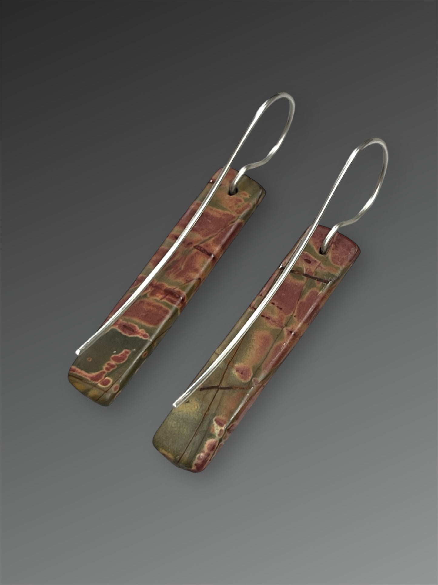 Red Creek Jasper Stone Slice Earrings, Artisanal Silver Jewelry, Slow-Made Goods, Art Jewelry, Hand Fabricated Handmade Metalwork
