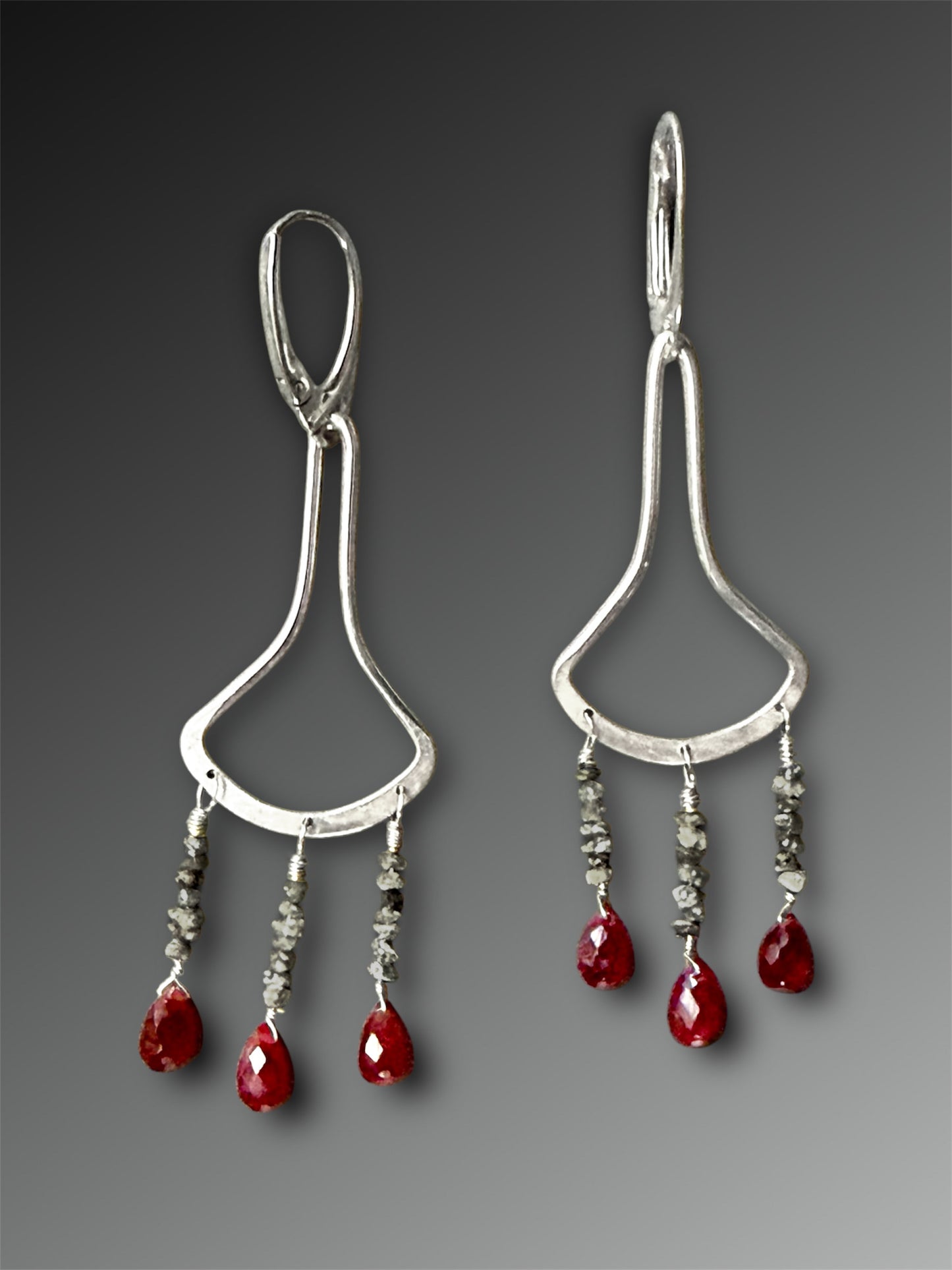 Ruby and Raw Diamond Chip Earrings