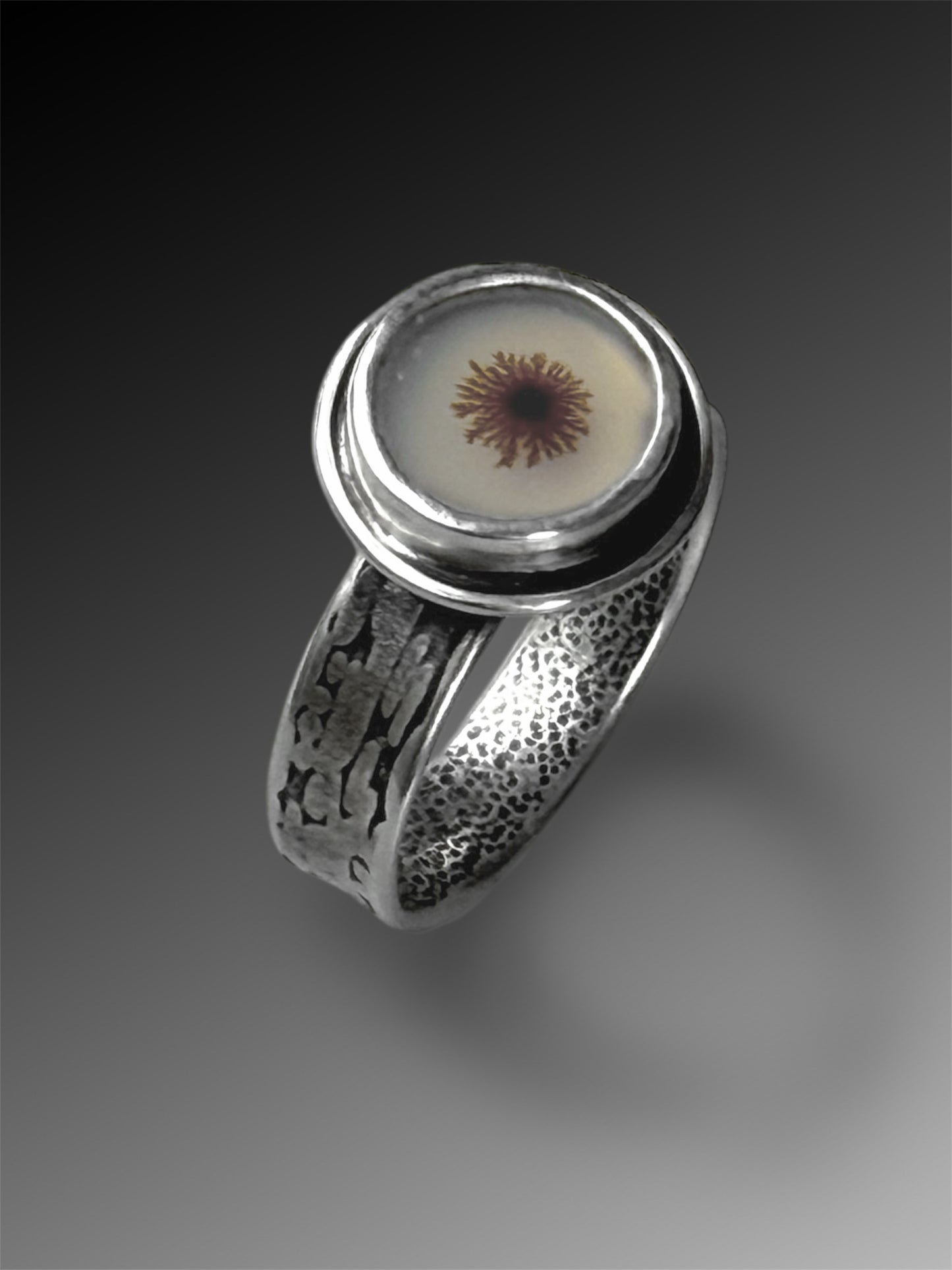 Dendritic Agate Flower Ring, Size 7.75