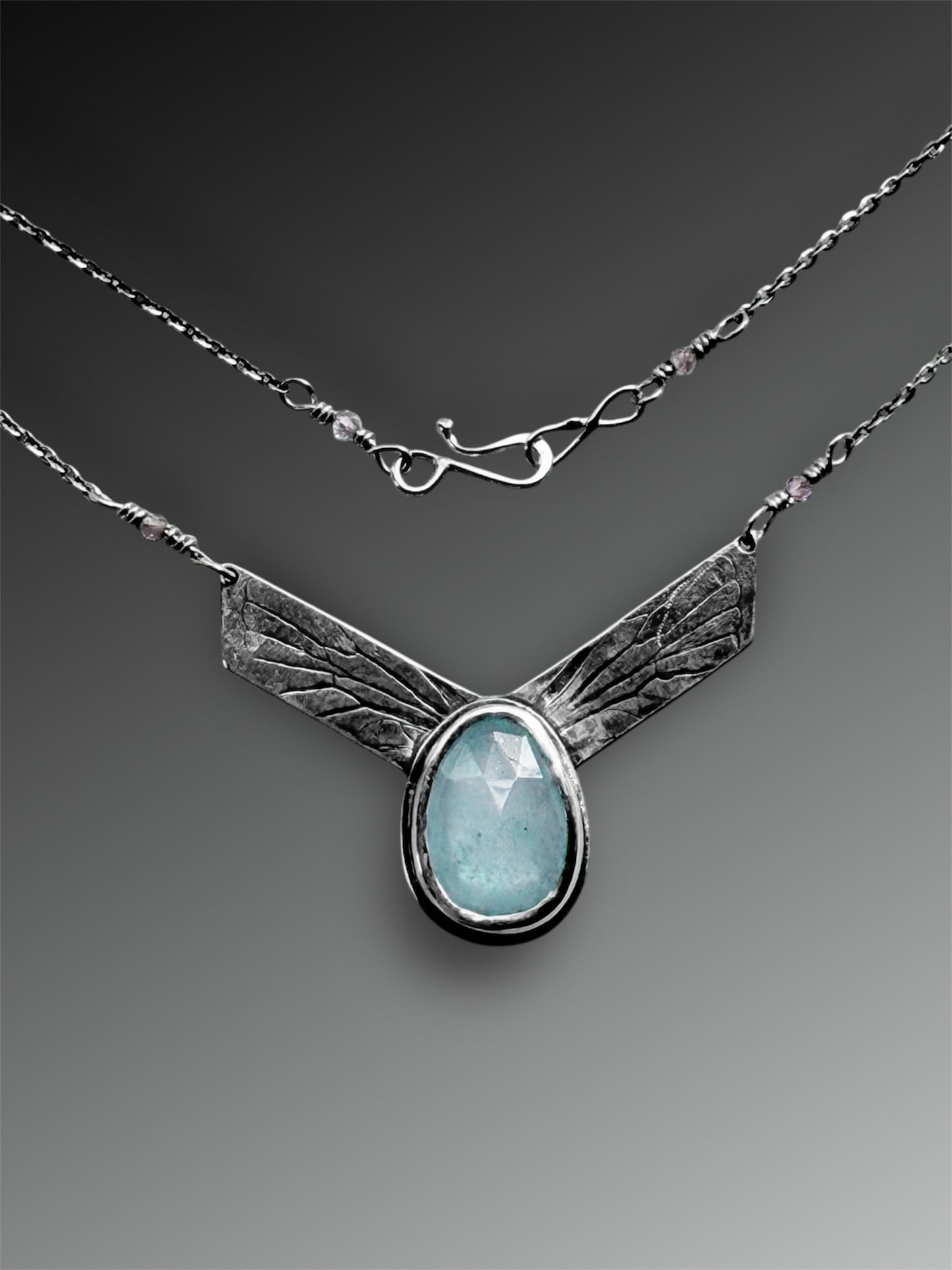 Aquamarine Necklace with Cicada Wing Chevron