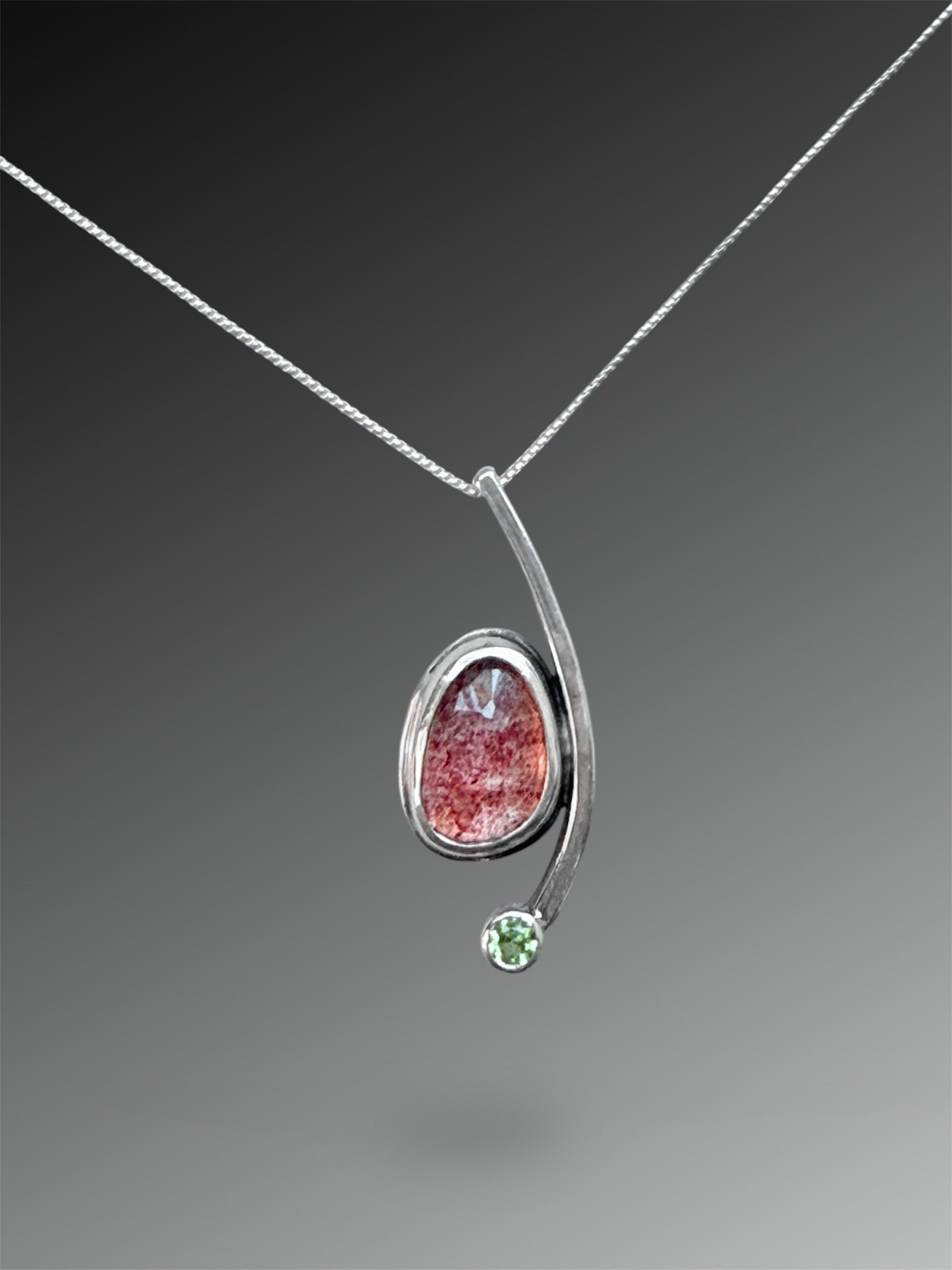 Crescent Curve Necklace with Strawberry Quartz and Peridot