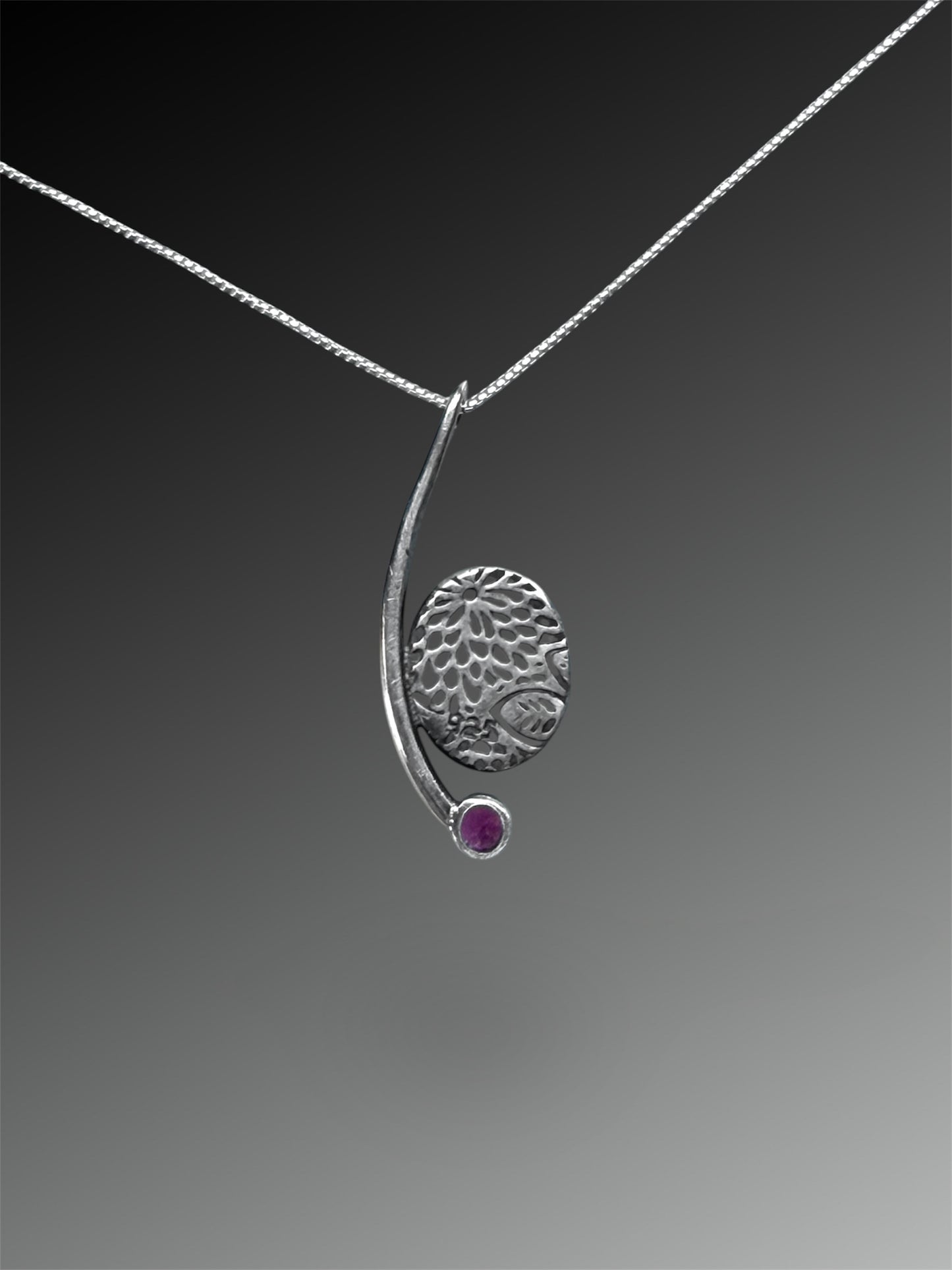 Crescent Curve Necklace with Sky Blue Topaz and Rhodolite Garnet
