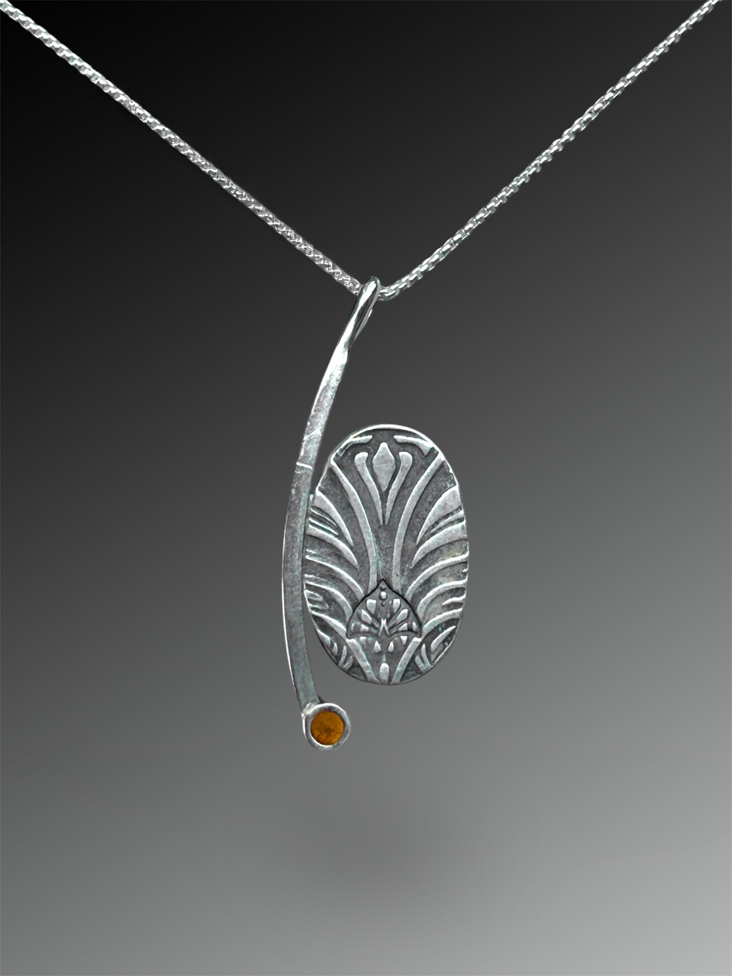 Crescent Curve Necklace with Labradorite and Orange Sapphire