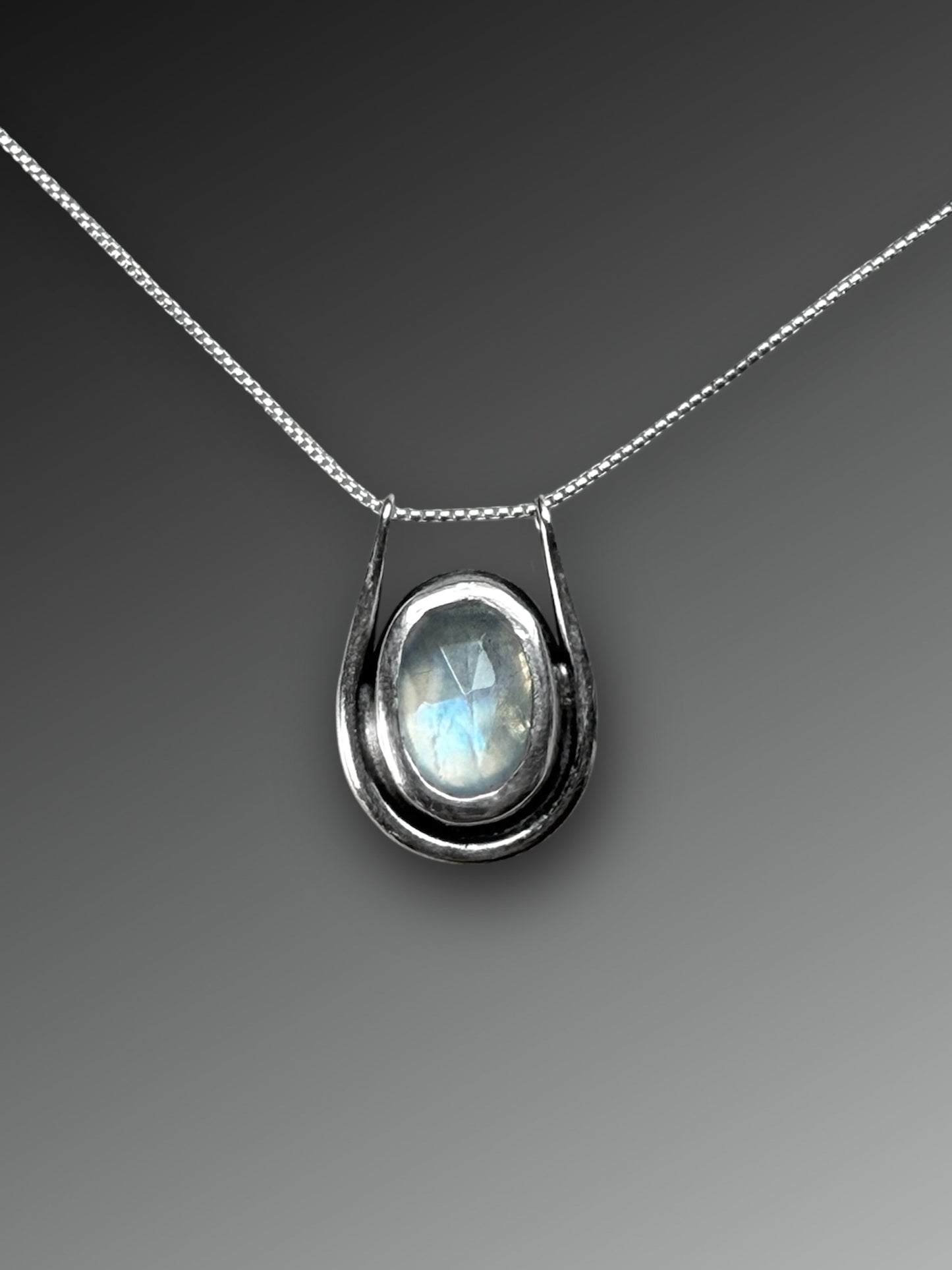 Blue Moonstone Necklace with Horseshoe Bail