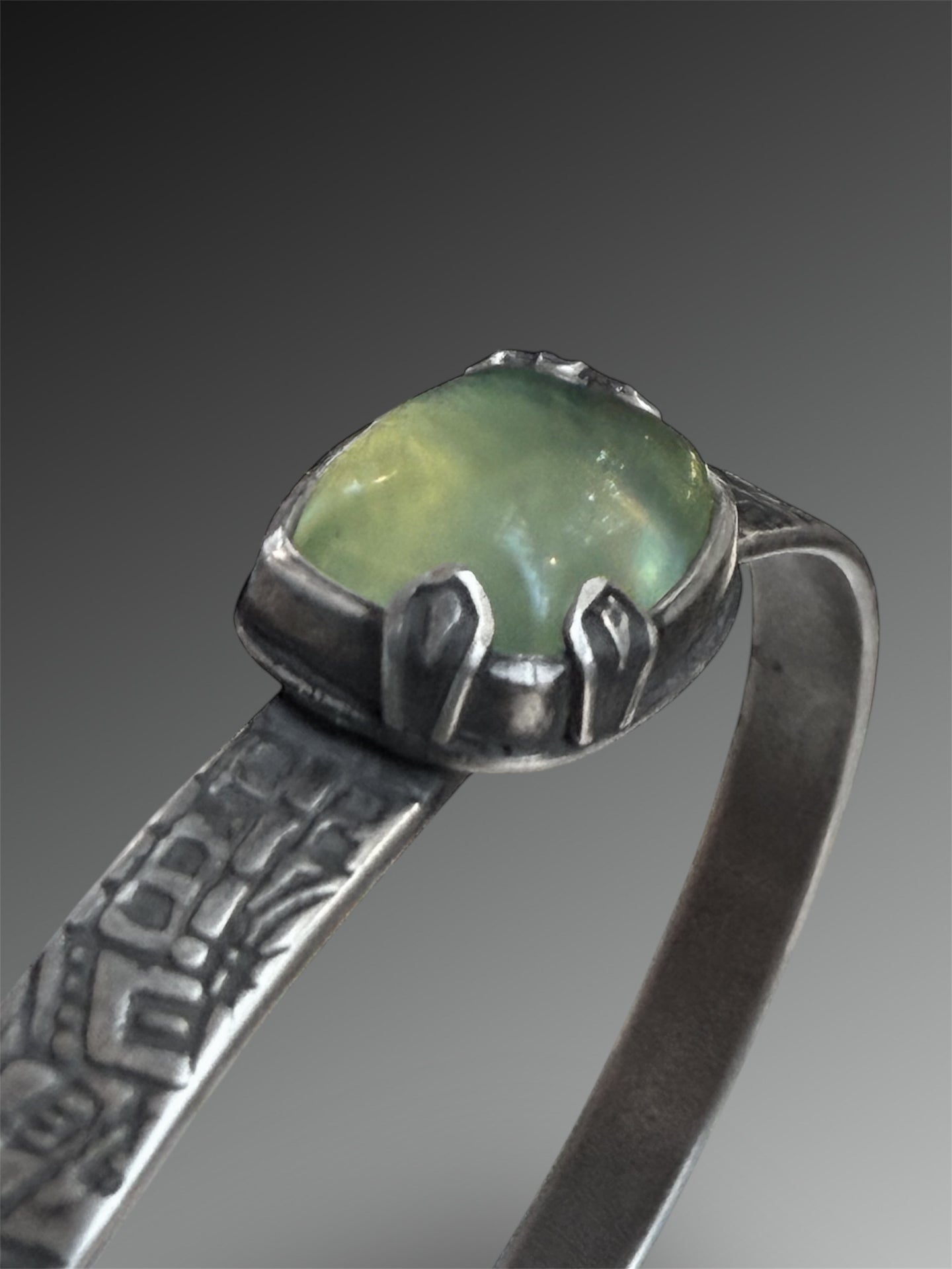 Prehnite Cuff with Stamped Prongs