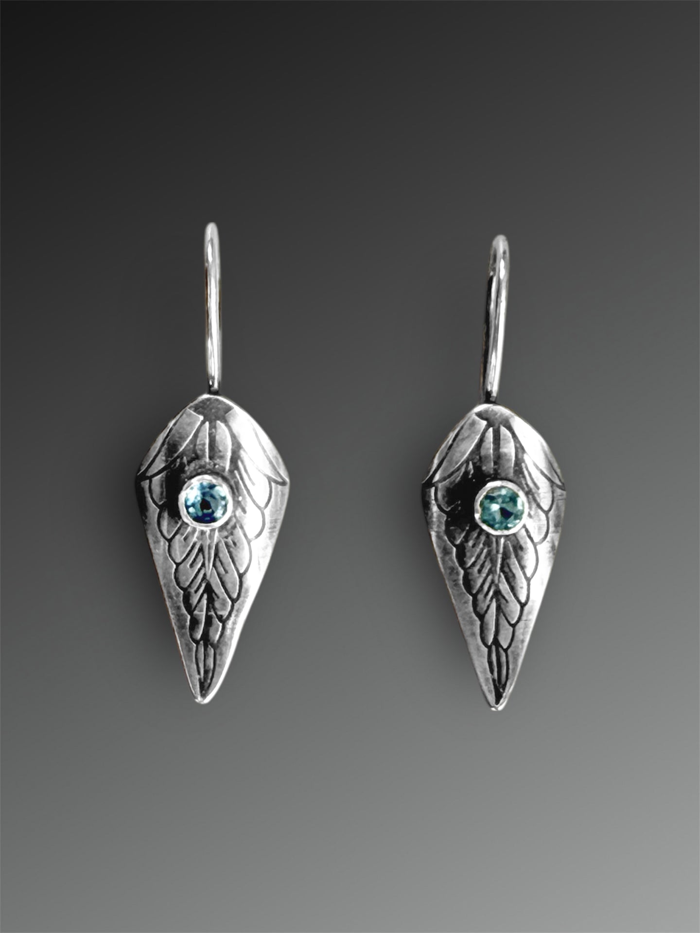 Leaf Earrings with London Blue Topaz