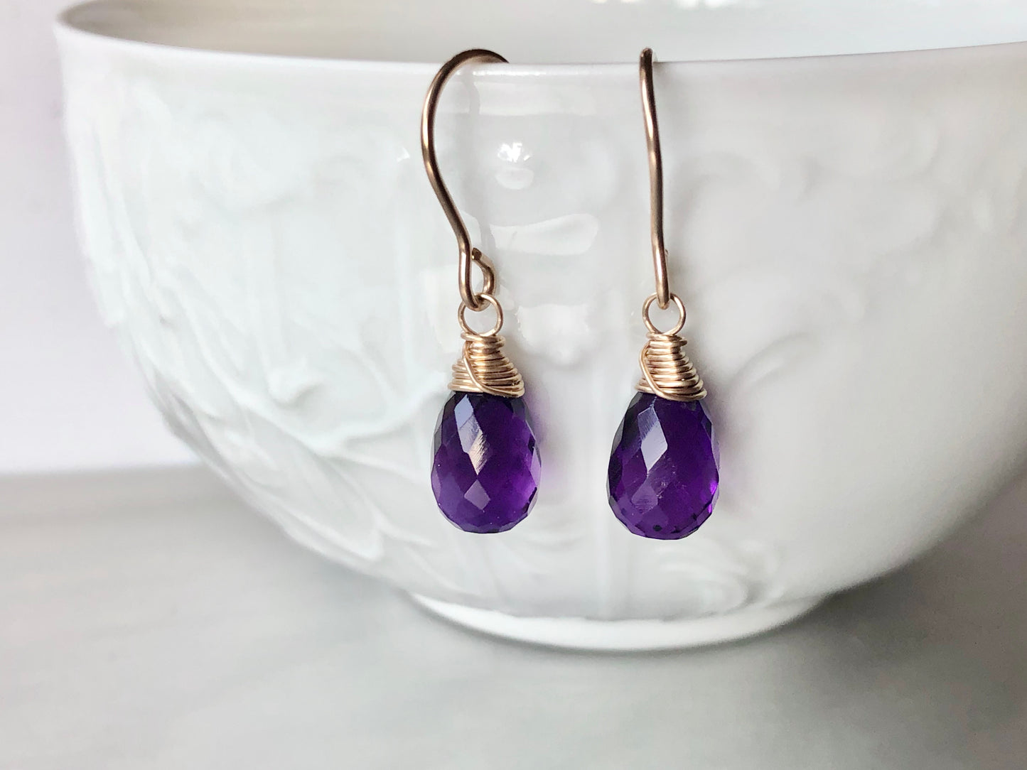 Dark Purple Amethyst Drop Earrings