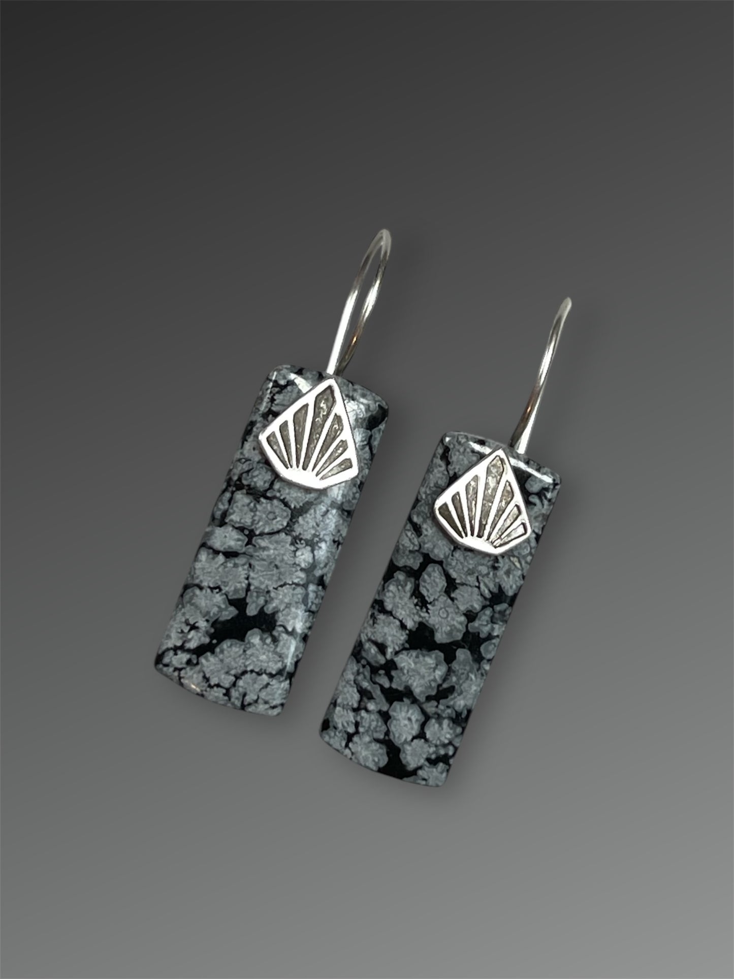 Snowflake Obsidian Stone Slice Earrings, Artisanal Silver Jewelry, Slow-Made Goods, Art Jewelry, Hand Fabricated Handmade Metalwork
