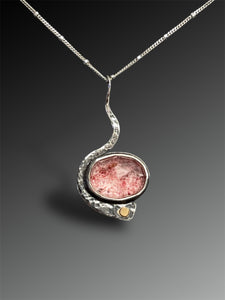 Strawberry Quartz Necklace with Deer on the Reverse