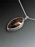 Peanut Obsidian Necklace with Art Nouveau Pattern on the Reverse