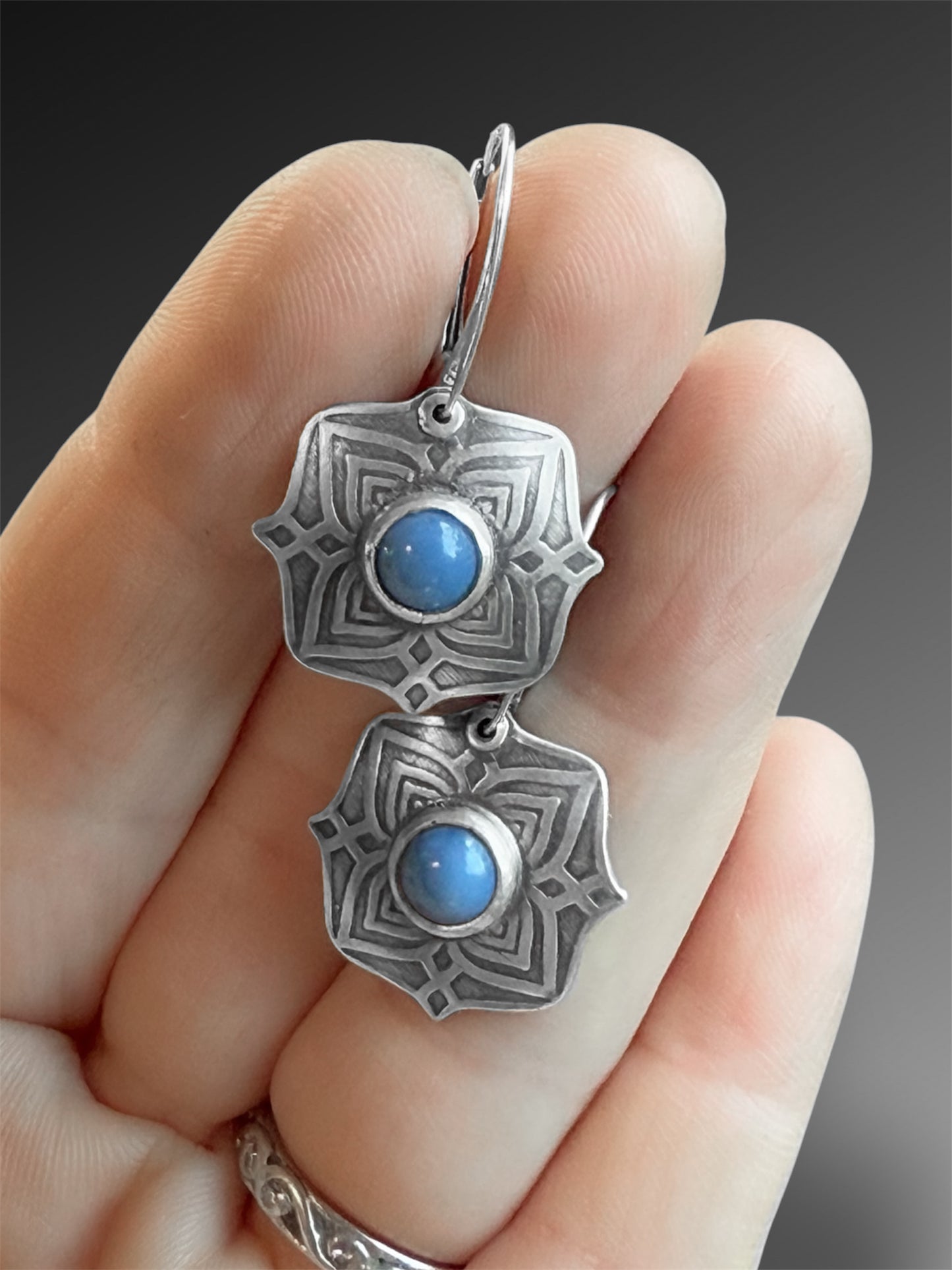 Peruvian Blue Opal Domed Earrings