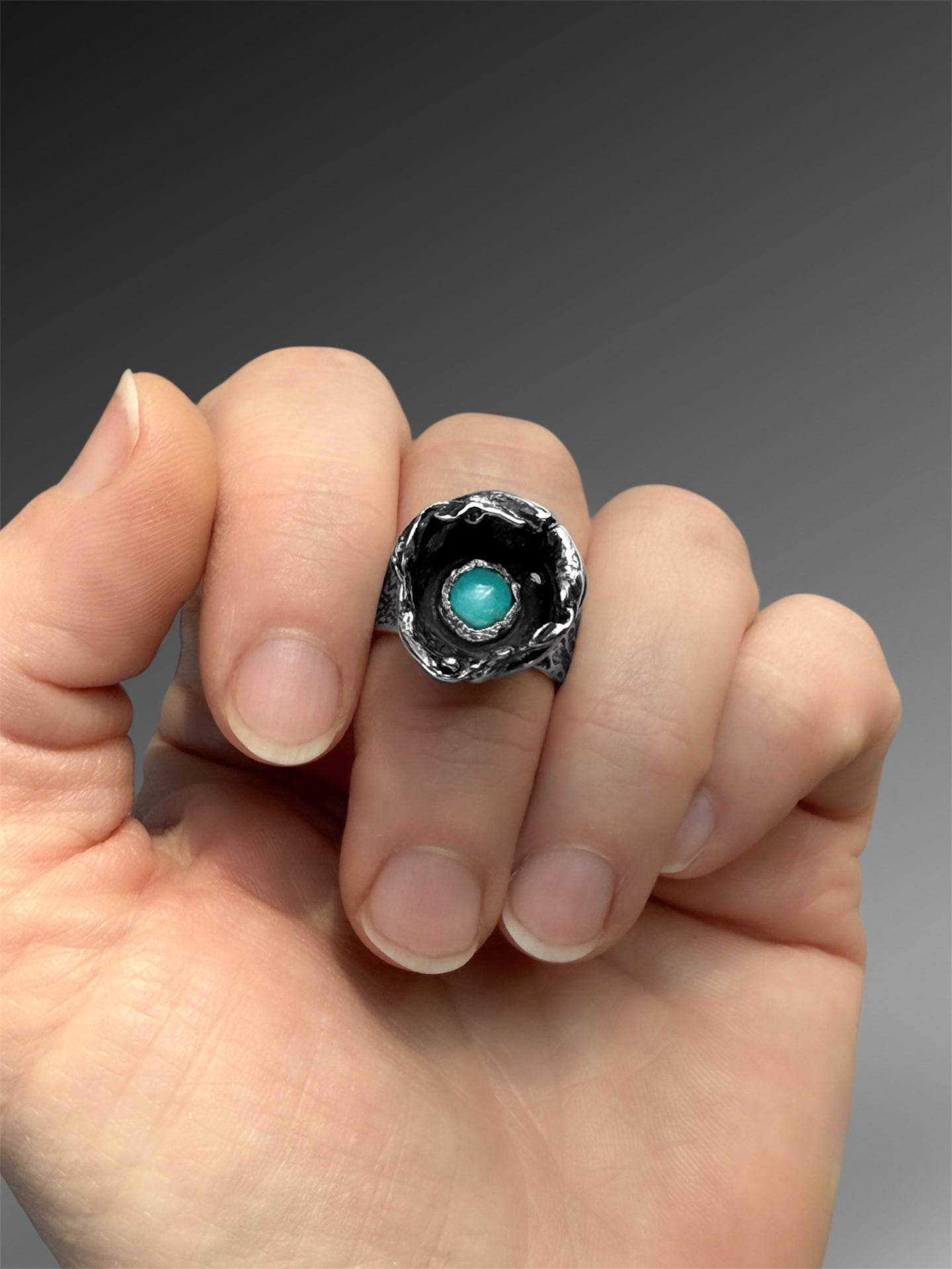 Water Casting Ring with Hubei Turquoise, size 7 1/4