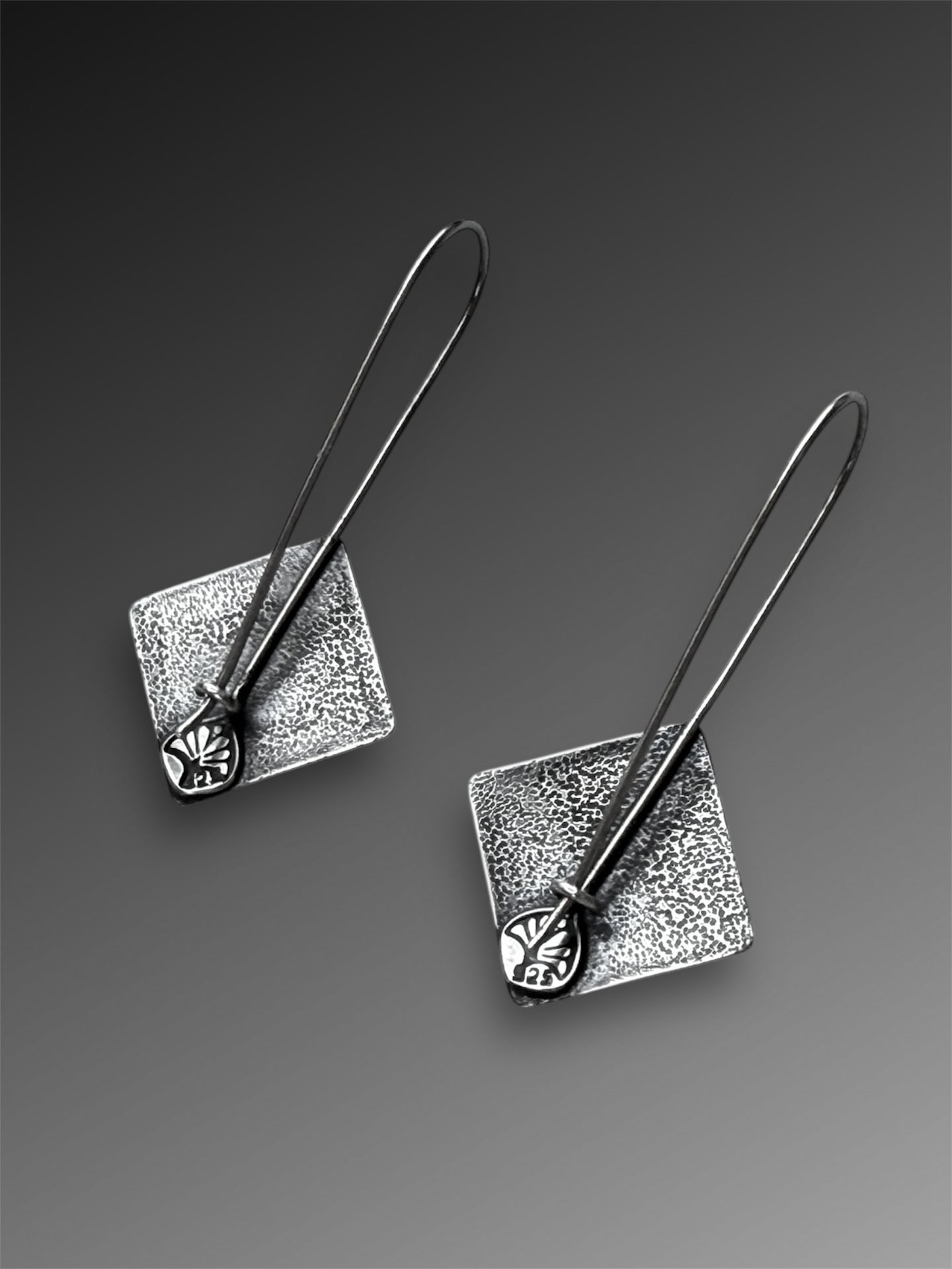 Sterling Silver Floral Tile Earrings with Garnet