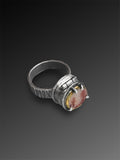 Adjustable Locket Ring with Orange Dendritic Agate and 18k Gold Bezel