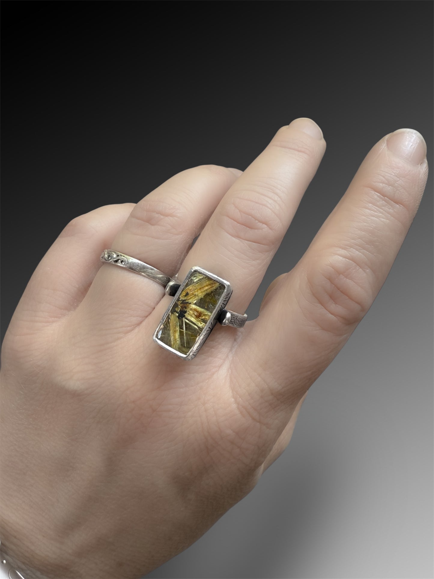 Star Rutilated Quartz Convertible Necklace & Ring, Size 8