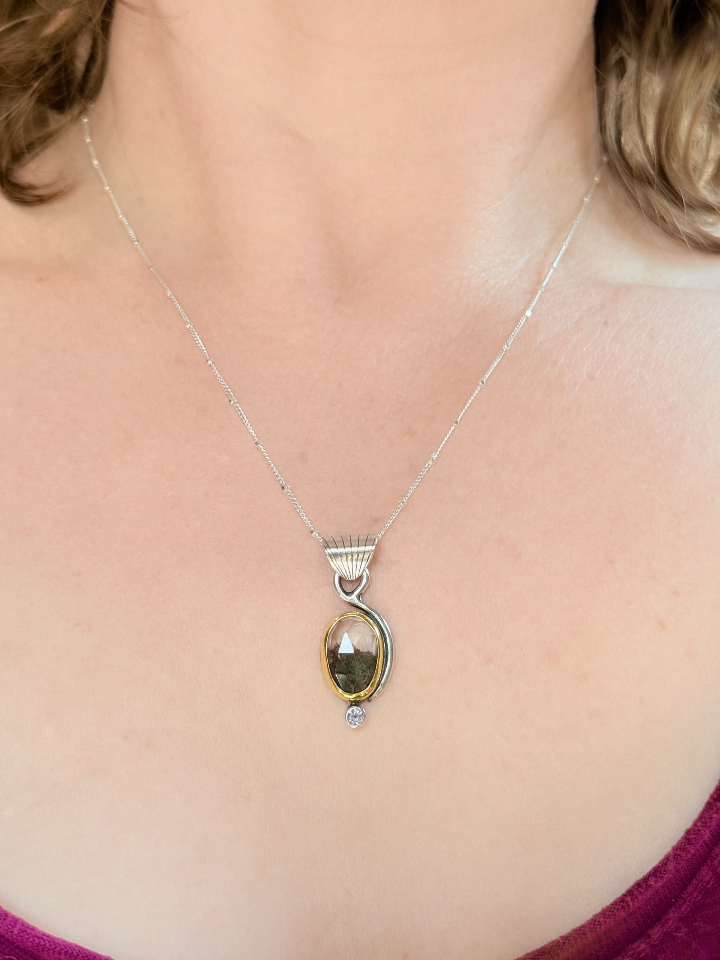 Pendant with Lodolite in 18k Gold and Tanzanite