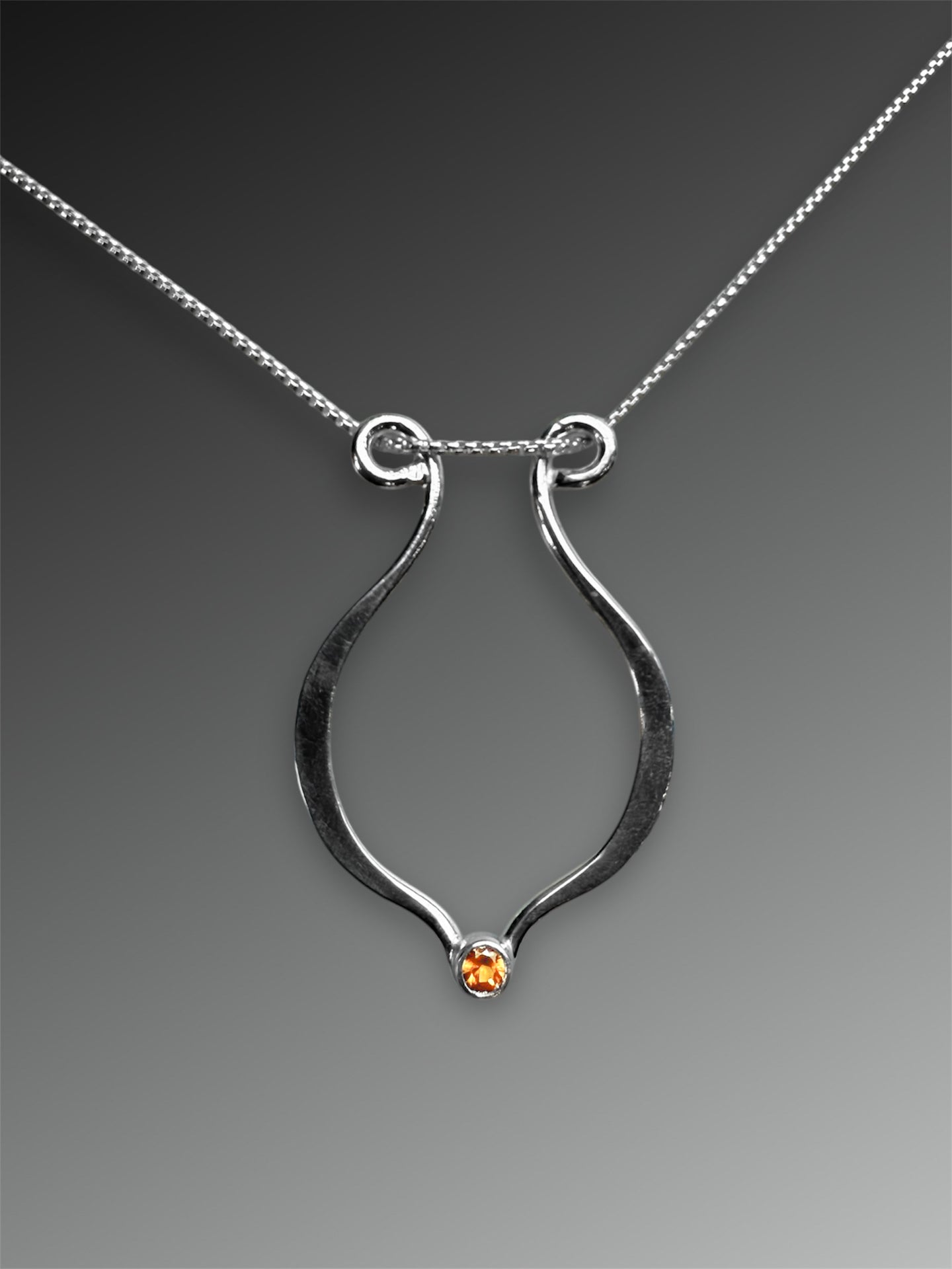 Lyre Ring Holder Necklace with Orange Sapphire