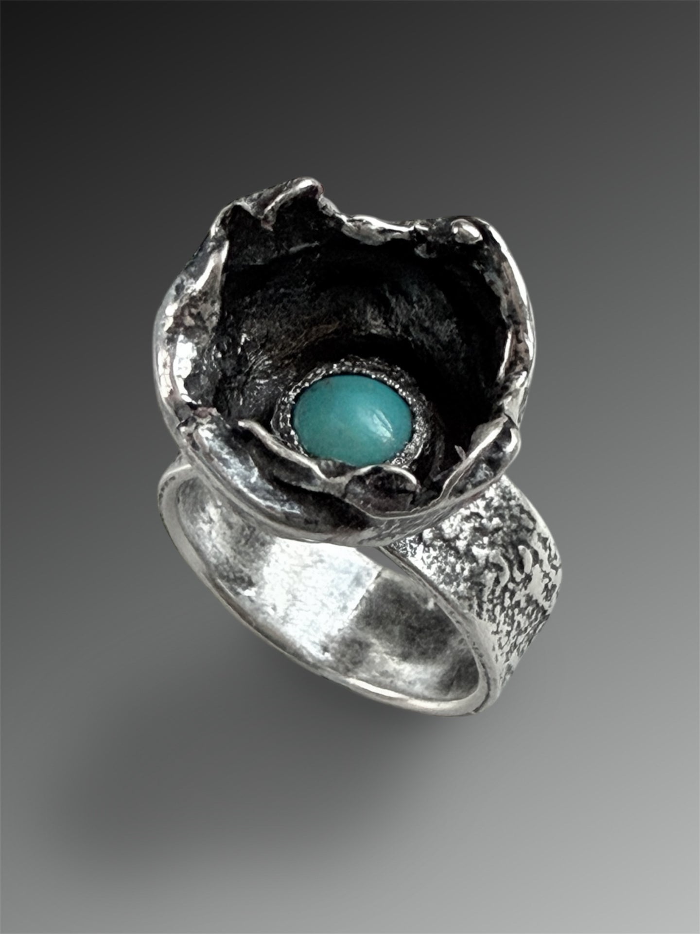 Water Casting Ring with Hubei Turquoise, size 7 1/4