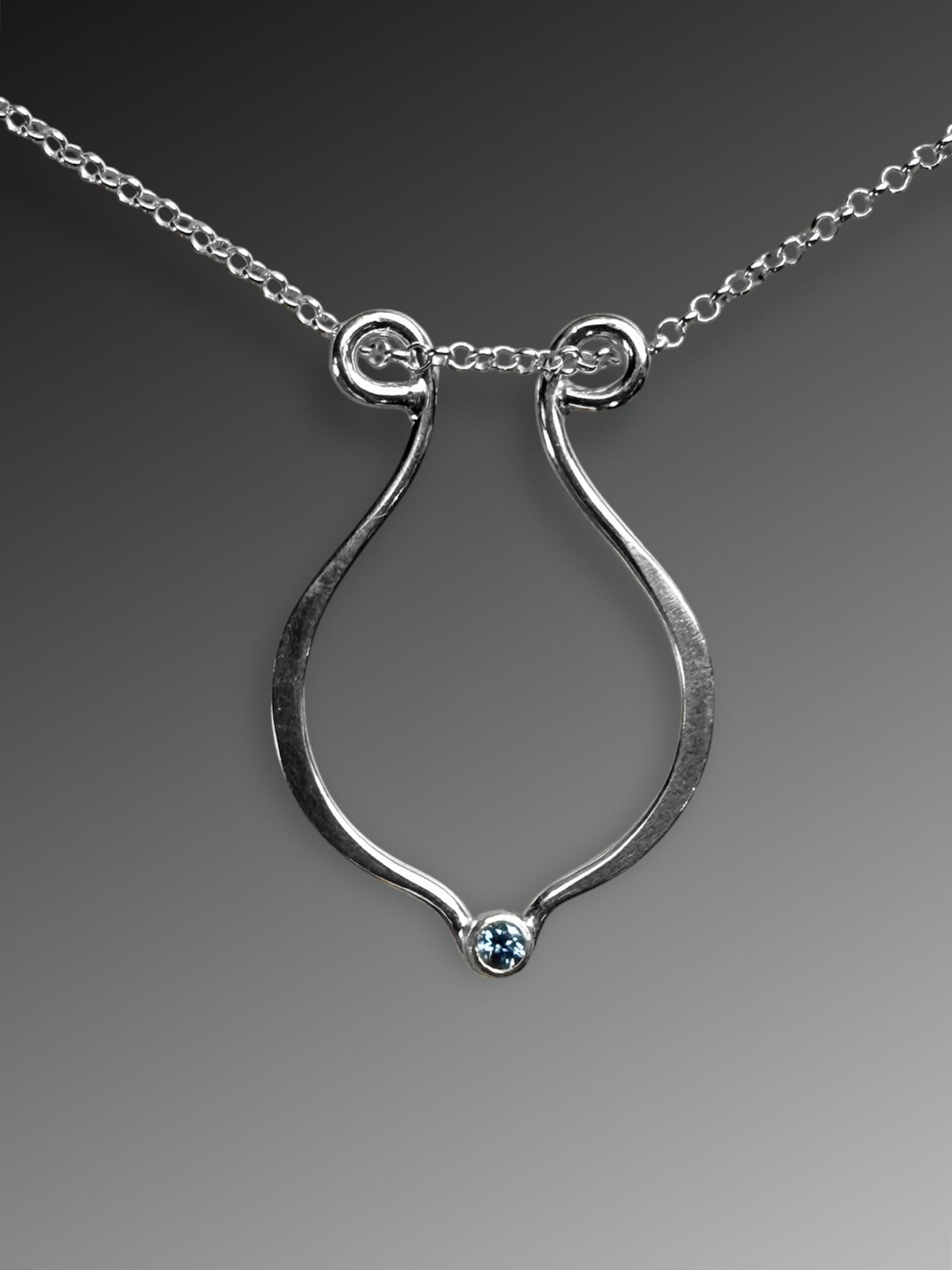 Lyre Ring Holder Necklace with Blue Montana Sapphire