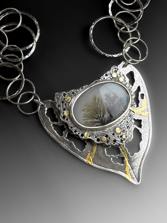 1 of 4 Reserved for Shelley H.: Dendritic Agate Locket Necklace with Keum-Boo