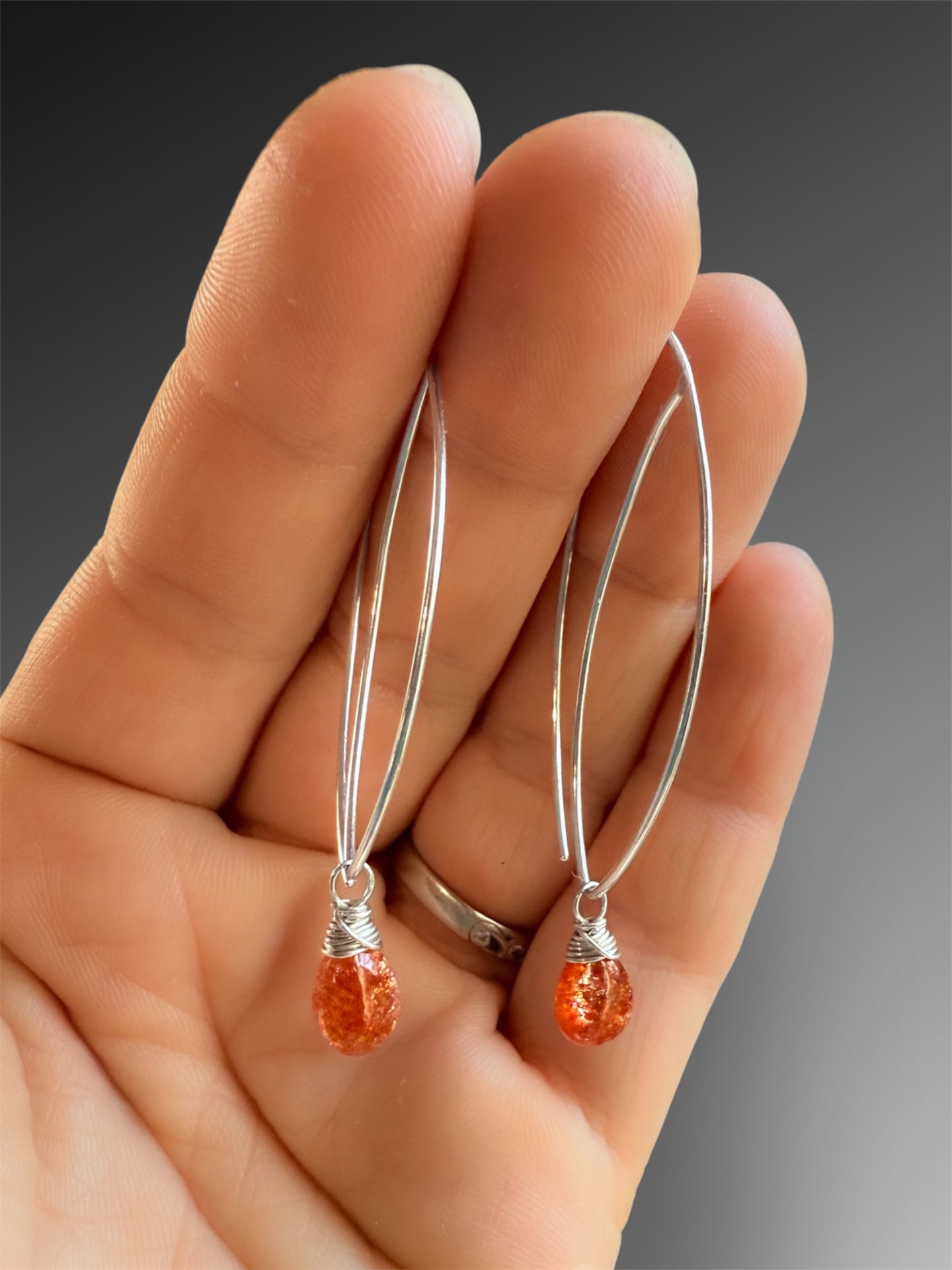 Crescent Hoop Earrings with Sunstone