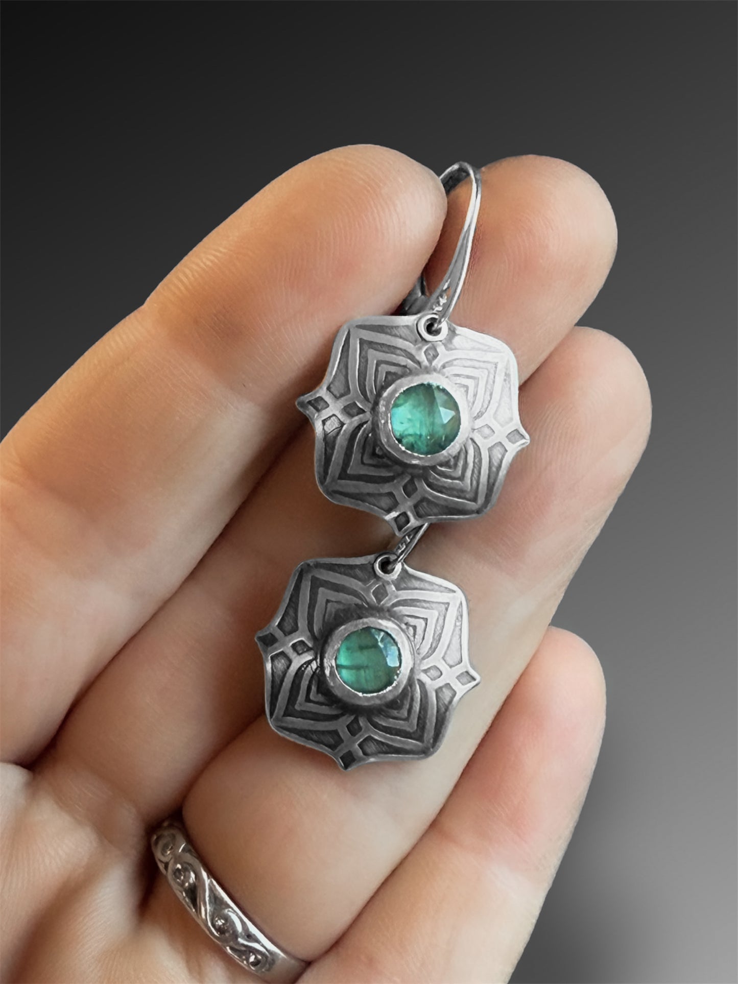Green Kyanite Domed Earrings
