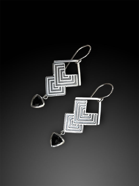 Black Onyx Tiered Chevron Earrings