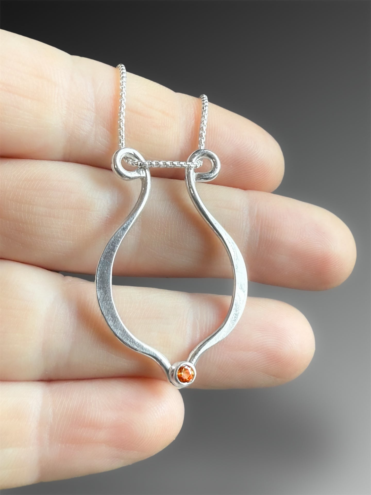 Lyre Ring Holder Necklace with Orange Sapphire