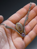 Dendritic Agate and Purple Spinel V Necklace