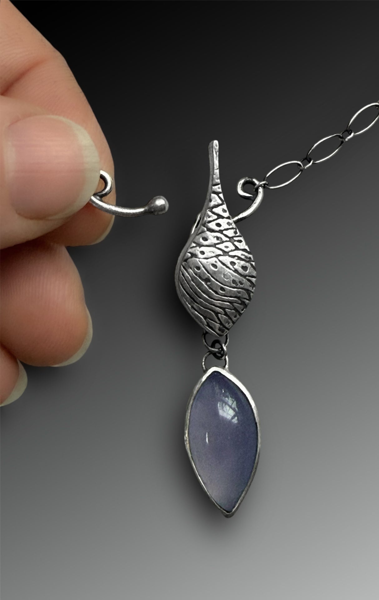 Amphora Key Clasp Necklace with Blue Chalcedony