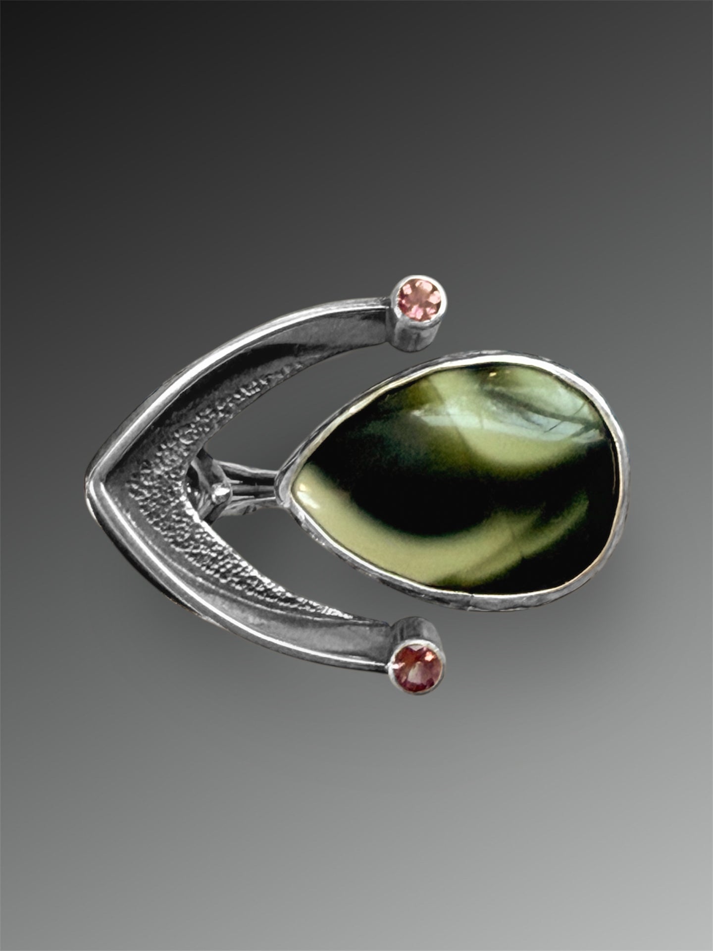 Gap Ring with Imperial Jasper and Tourmaline, Size 7.75-10