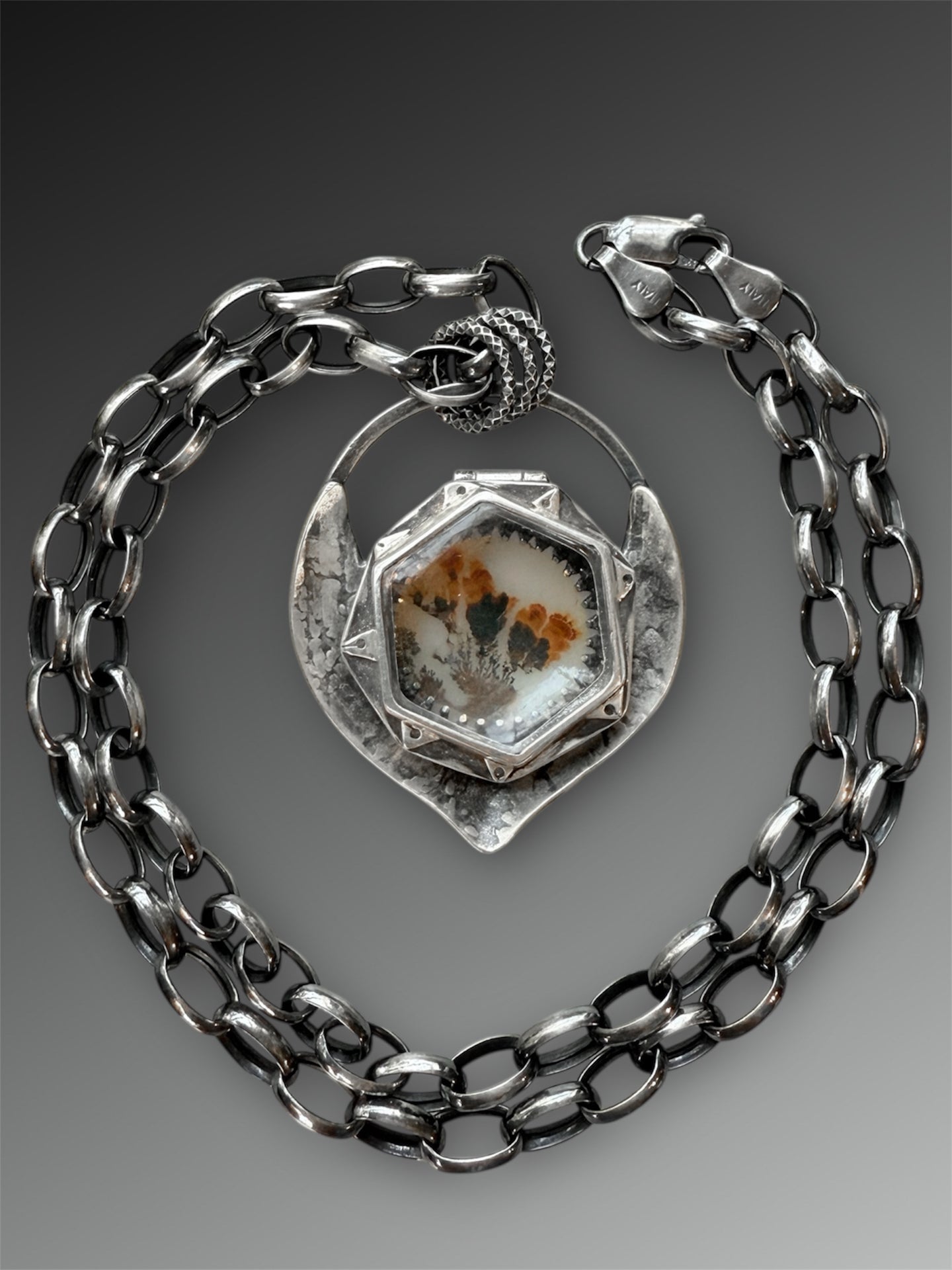 Dendritic Agate Locket with Magnifying Himalayan Quartz