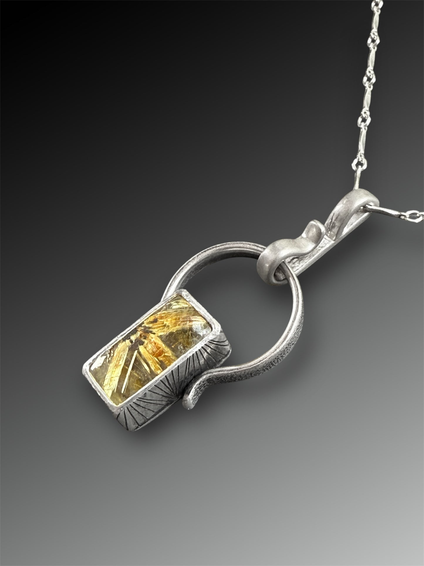 Star Rutilated Quartz Convertible Necklace & Ring, Size 8