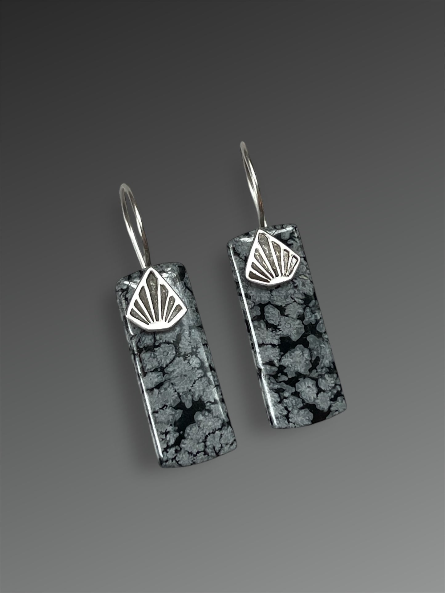 Snowflake Obsidian Stone Slice Earrings, Artisanal Silver Jewelry, Slow-Made Goods, Art Jewelry, Hand Fabricated Handmade Metalwork