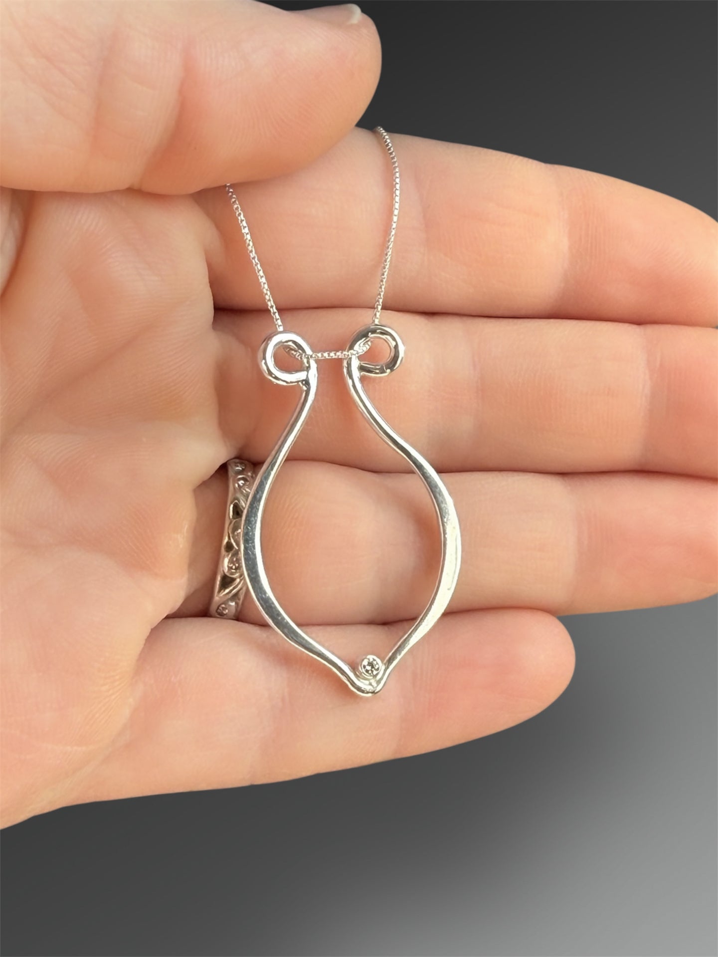 Lyre Ring Holder Necklace with Lab-Grown Diamond