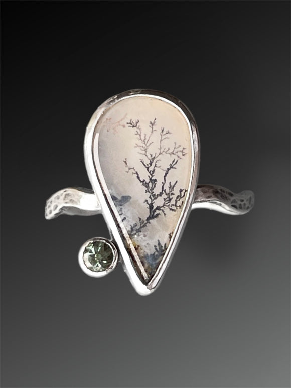 Montana Sapphire and Dendritic Agate Ring, Size 8