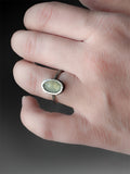 Rose-Cut Prehnite Ring with Hammered Band, size 7