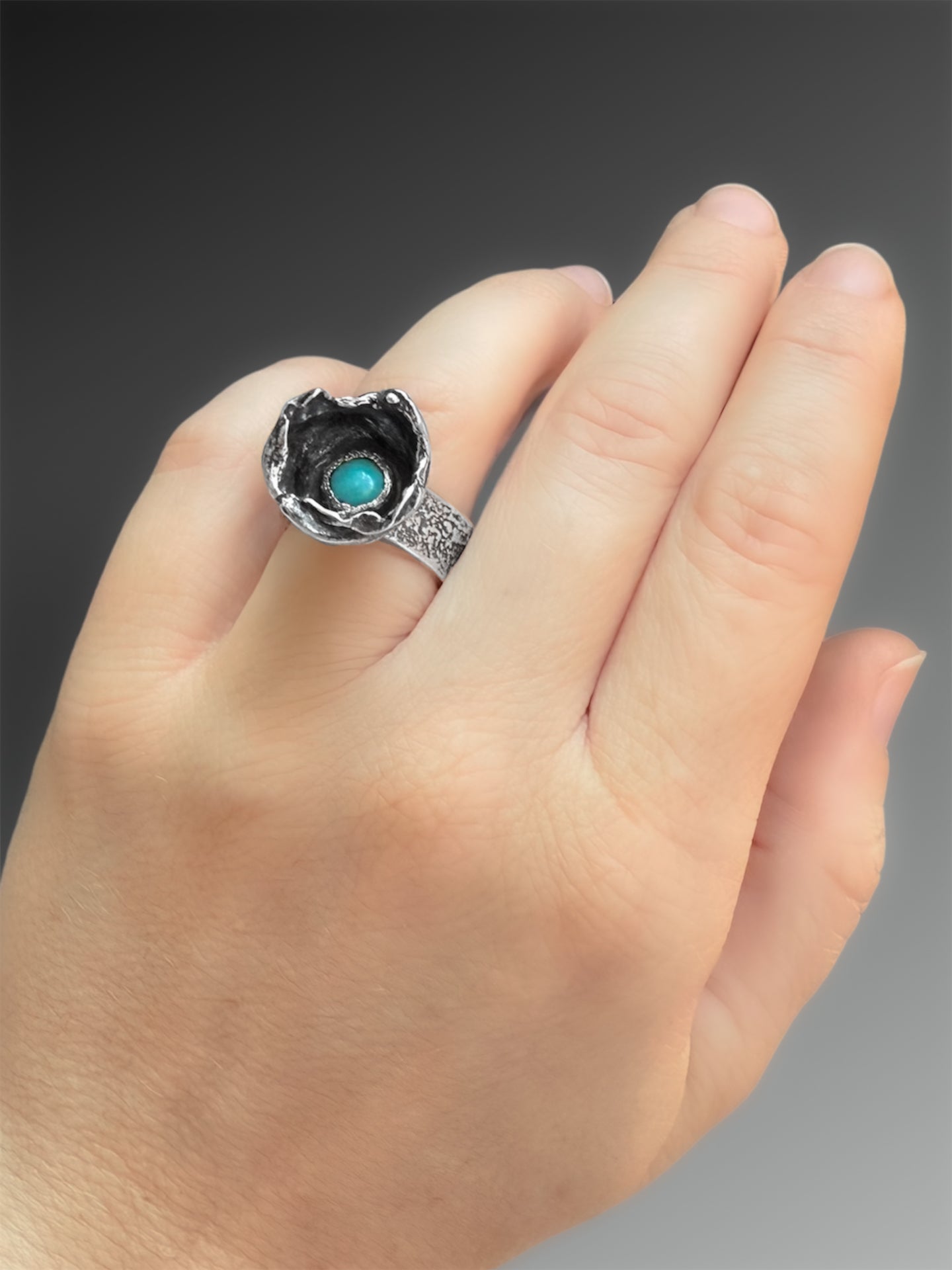 Water Casting Ring with Hubei Turquoise, size 7 1/4