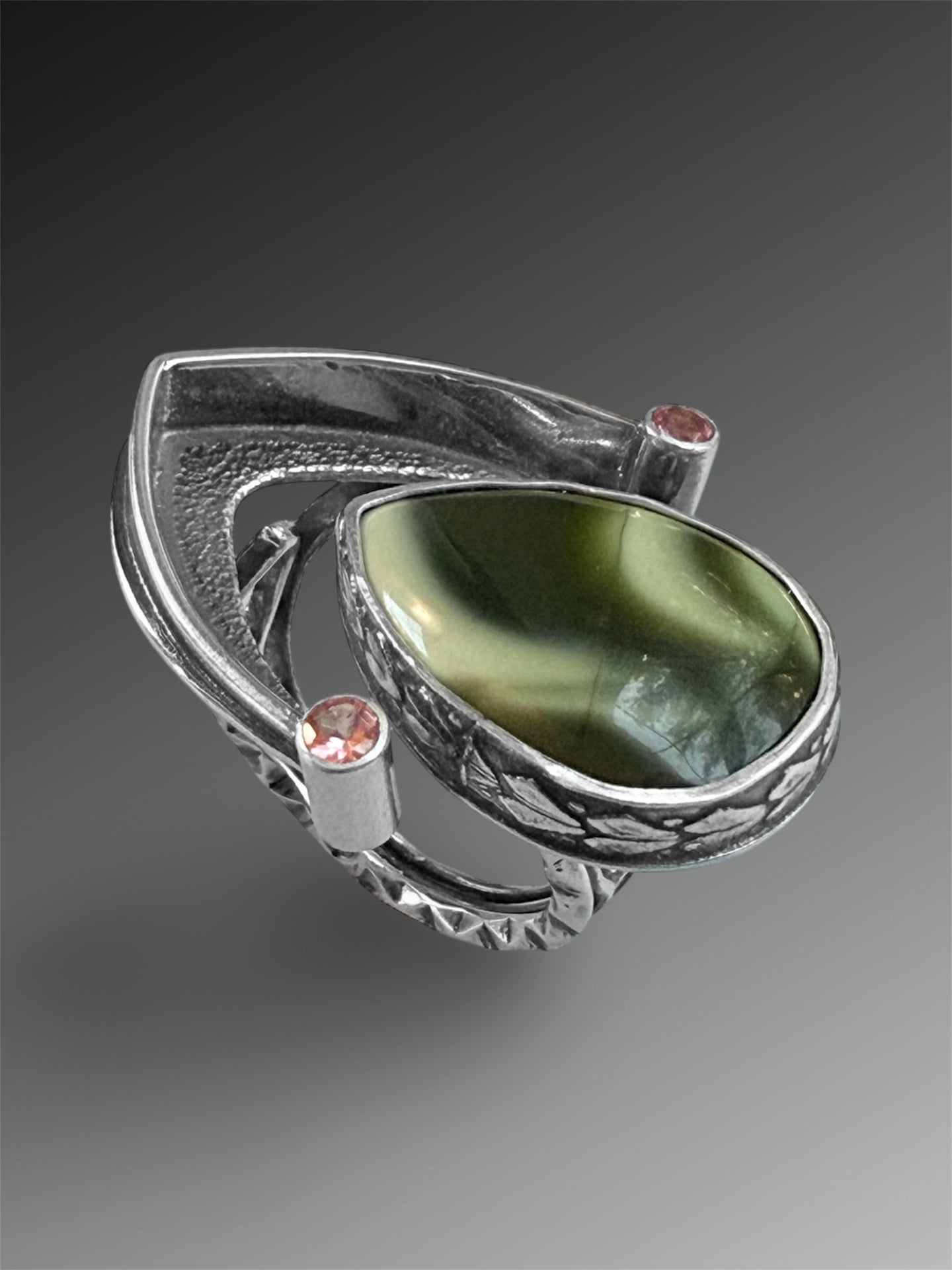 Gap Ring with Imperial Jasper and Tourmaline, Size 7.75-10