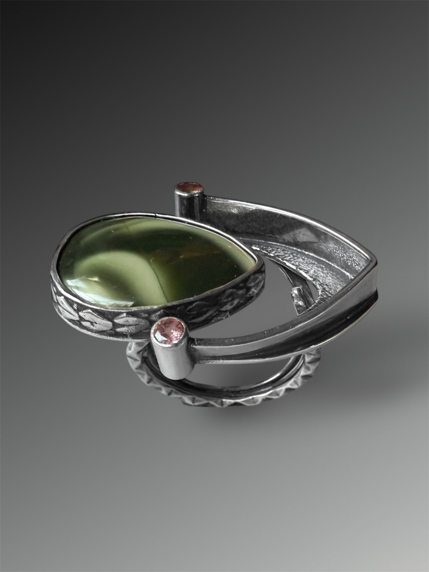 Gap Ring with Imperial Jasper and Tourmaline, Size 7.75-10