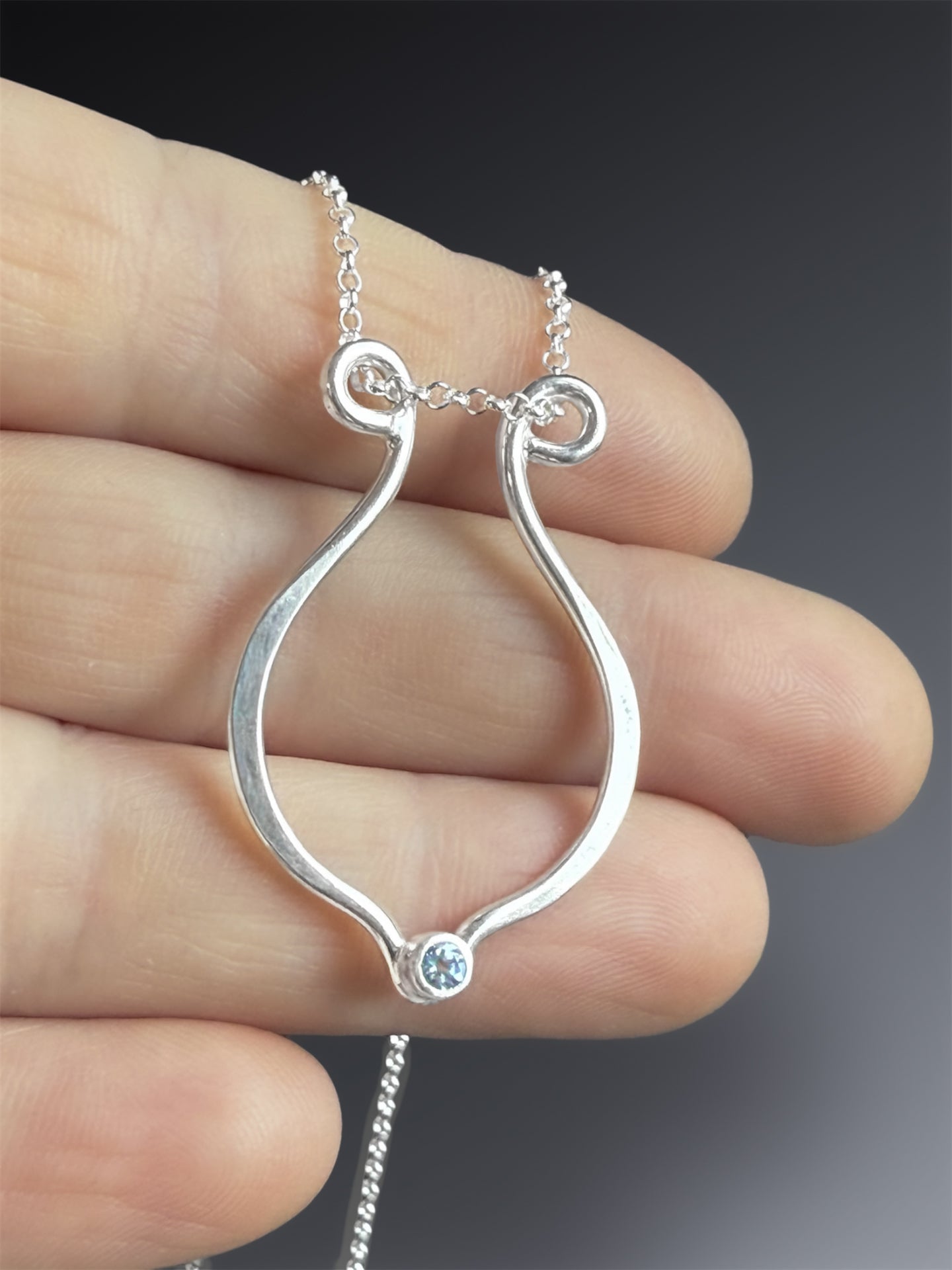 Lyre Ring Holder Necklace with Blue Montana Sapphire