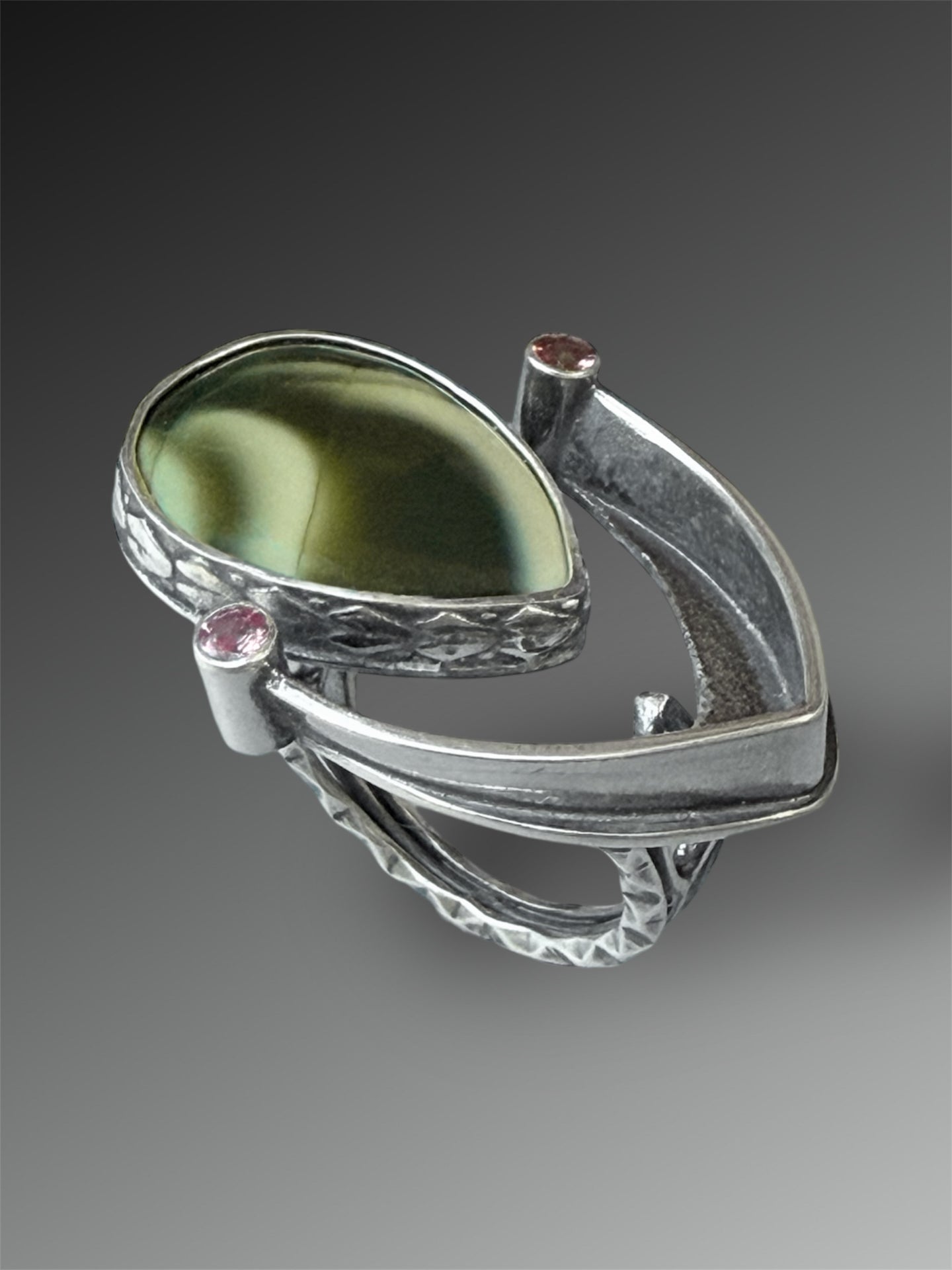 Gap Ring with Imperial Jasper and Tourmaline, Size 7.75-10